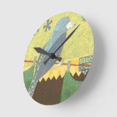 カラフル針金に乗った鳥 ラウンド壁時計 (傾斜)