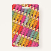 カラフル鉛筆パターンのプライマリ先生写真ID バッジ (裏面)