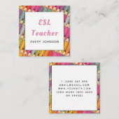 カラフル鉛筆パターンESL先生English Tutor スクエア名刺 (正面/裏面)