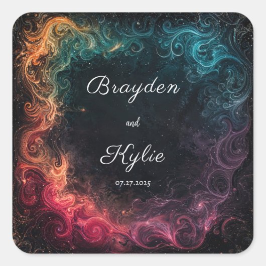 カラフル銀河系の結婚渦 スクエアシール (正面)