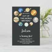 カラフル銀河系ロケットテーマ子供へ 招待状 (スタンド正面)