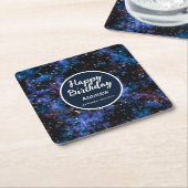 カラフル銀河系、星、惑星 スクエアペーパーコースター (アングル)