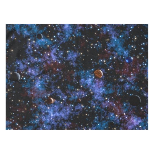 カラフル銀河系、星、惑星 テーブルクロス (正面(横))
