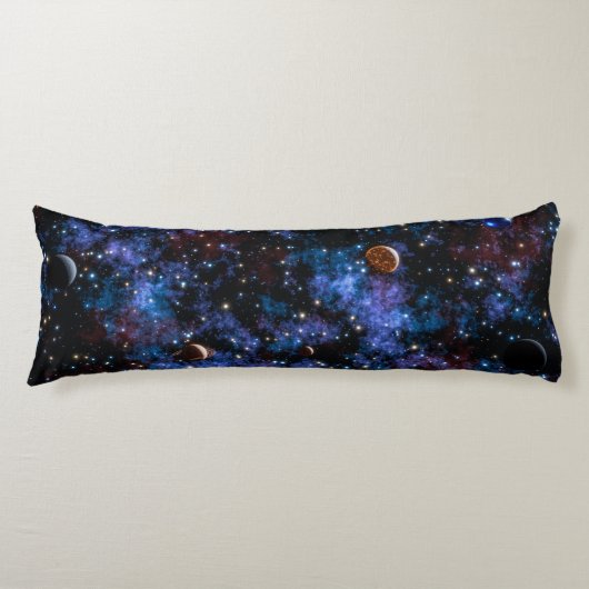 カラフル銀河系、星、惑星 ボディピロー (正面)