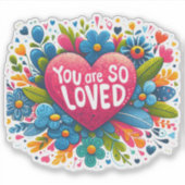 カラフル開花のまわりにハート シール (正面)