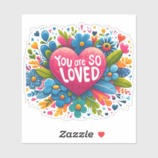 カラフル開花のまわりにハート シール (シート)