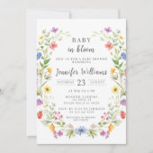 カラフル開花フローラシャワーのワイルドフラワーベビー 招待状 (正面)