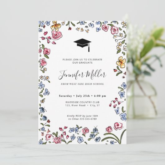 カラフル開花手描き卒業パーティー写真 シーズンカード (スタンド正面)