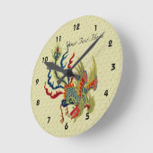 カラフル雄鶏 ラウンド壁時計 (傾斜)