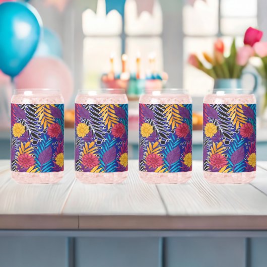 カラフル離れの花や模様 ガラス缶 (インサイチュ (ベビーシャワー))