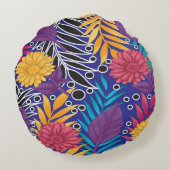 カラフル離れの花や模様 ラウンドクッション (裏面)