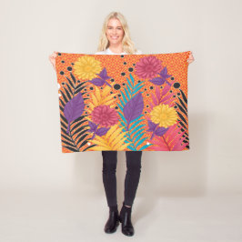 カラフル離れやの黒い背景 フリースブランケット