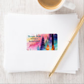 カラフル離れ山の森の木 ラベル (インサイチュ)