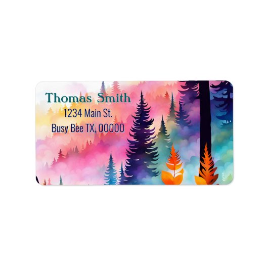 カラフル離れ山の森の木 ラベル (正面)