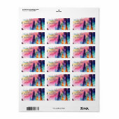 カラフル離れ山の森の木 ラベル (フルシート)