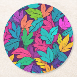カラフル離れ鮮やか秋デザイン ラウンドペーパーコースター