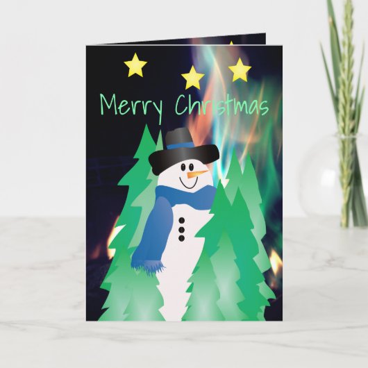 カラフル雪だるま付き星折りホリデーカード シーズンカード (正面)