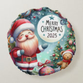 カラフル雪だるま&オーナメントクリスマスピロー ラウンドクッション (裏面)