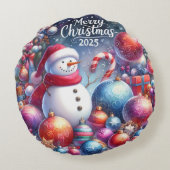 カラフル雪だるま&オーナメントクリスマスピロー ラウンドクッション (裏面)