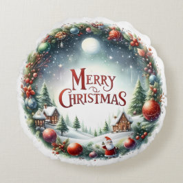 カラフル雪だるま&オーナメントクリスマスピロー ラウンドクッション