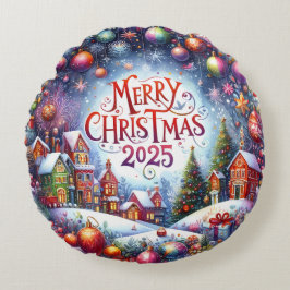 カラフル雪だるま&オーナメントクリスマスピロー ラウンドクッション