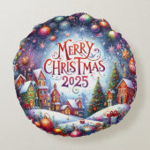 カラフル雪だるま&オーナメントクリスマスピロー ラウンドクッション (裏面)