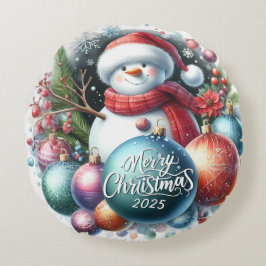カラフル雪だるま&オーナメントクリスマスピロー ラウンドクッション