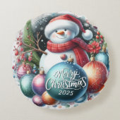 カラフル雪だるま&オーナメントクリスマスピロー ラウンドクッション (裏面)
