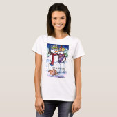 カラフル雪だるま&バニーラビッツキャロットおもしろいクリスマス Tシャツ (正面フル)