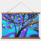 カラフル青と紫のモダンアートツリーデザイン 吊り下げ型タペストリー (正面)