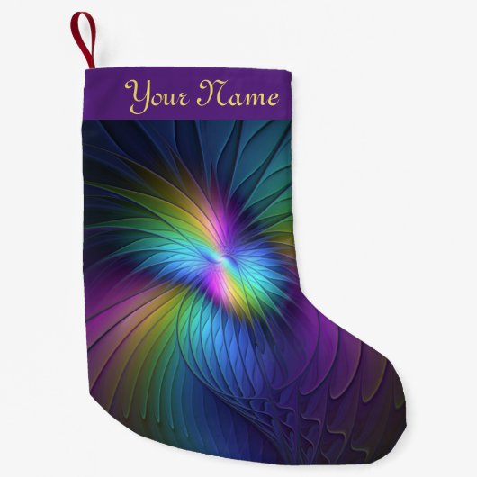 カラフル青の抽象芸術モダンフラクタル名 スモールクリスマスストッキング (正面)