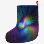 カラフル青の抽象芸術モダンフラクタル名 ラージクリスマスストッキング (裏面)