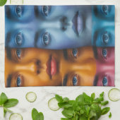 カラフル顔パターン キッチンタオル (折り畳み)