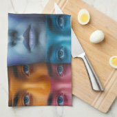 カラフル顔パターン キッチンタオル (四つ折り)