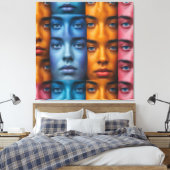 カラフル顔パターン キャンバスプリント (インサイチュ (寝室))