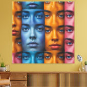 カラフル顔パターン キャンバスプリント (インサイチュ (リビング))