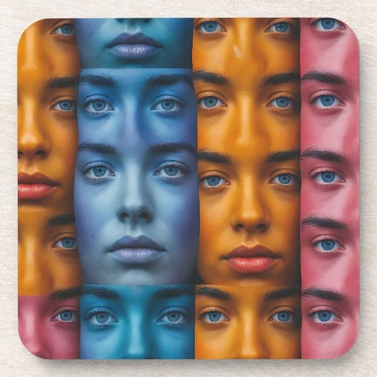 カラフル顔パターン コースター (正面)