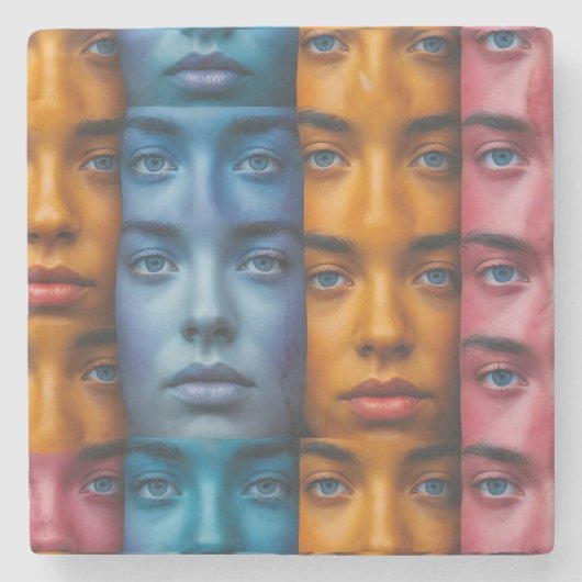 カラフル顔パターン ストーンコースター (正面)