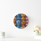 カラフル顔パターン ラウンド壁時計 (ホーム)