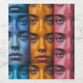 カラフル顔パターン ワインラベル (シングルラベル)