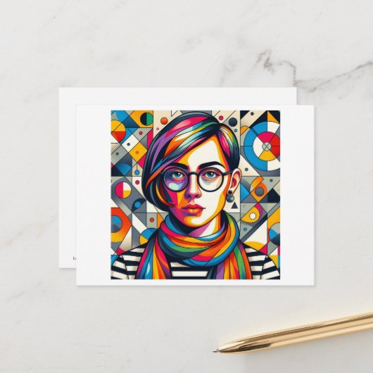 カラフル顔 ポストカード (正面/裏面インサイチュ)