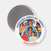 カラフル顔 | 女国際的の日 | IWD マグネット (正面/裏面)