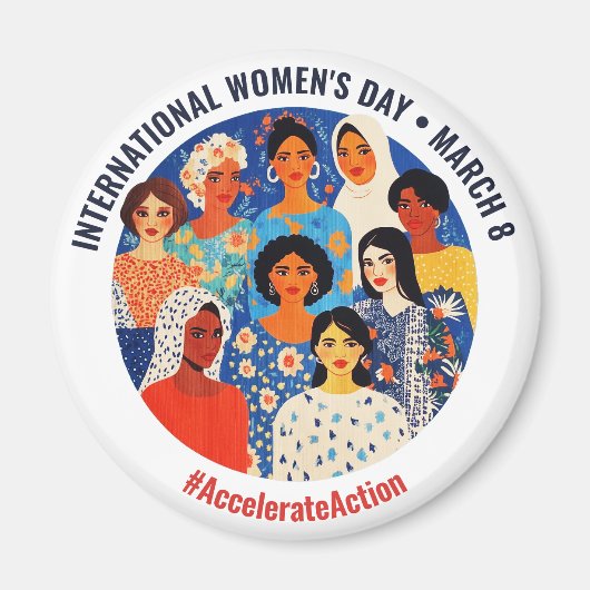 カラフル顔 | 女国際的の日 | IWD マグネット (正面)