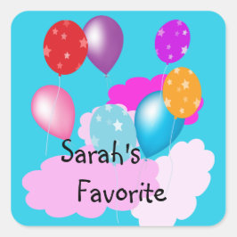 カラフル風船と雲の個人的なステッカー スクエアシール