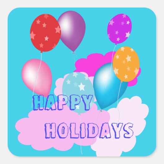 カラフル風船と雲の幸せな休日 スクエアシール (正面)