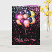 カラフル風船ハッピーニューイヤーパーソナライズされたカード カード (黄色い花)