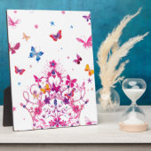 カラフル飛んでいる冠プリント付き蝶/G フォトプラーク (側面)