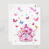 カラフル飛んでいる冠プリント付き蝶/G ポストカード (正面/裏面)