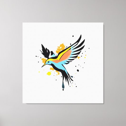 カラフル飛んでいる鳥の壁画 キャンバスプリント (正面)