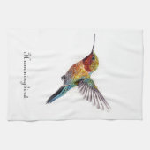 カラフル飛んでいるHummingbird pointillisisも キッチンタオル (横)